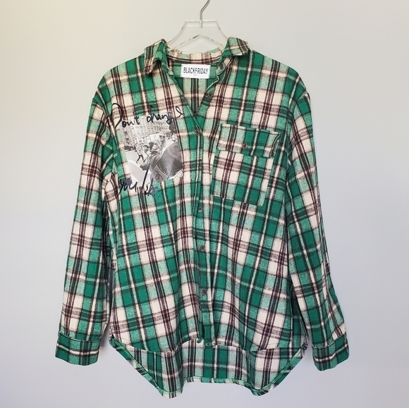 Black Friday the Brand in Seoul Plaid Brushed Cotton Button Down Shirt Shacket - Picture 1 of 9